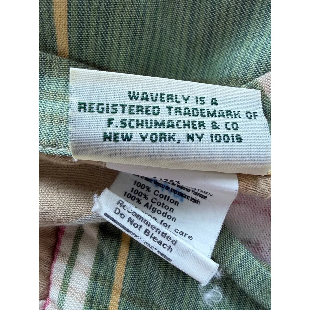 One‎ Vintage Waverly King Size Pillow Sham Pink Green Floral Stripes Ruffles